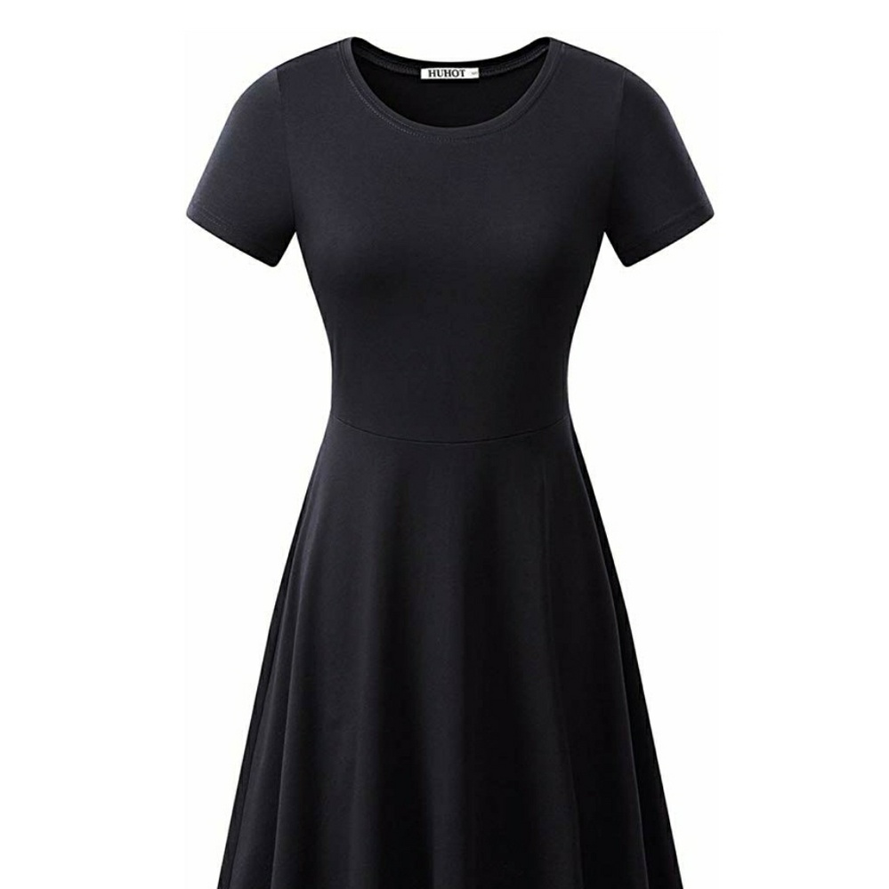 Short Sleeve Round Neck Summer Casual Flared Midi